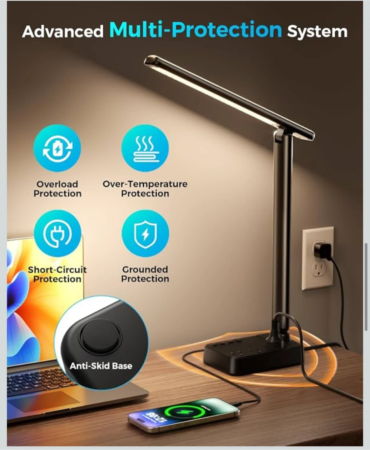 LED Desk Lamp with Power Strip, 3 AC Outlets - photo 5