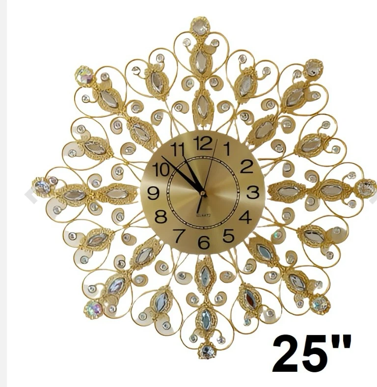 Decorative Wall Clock 25" Gold Crystal