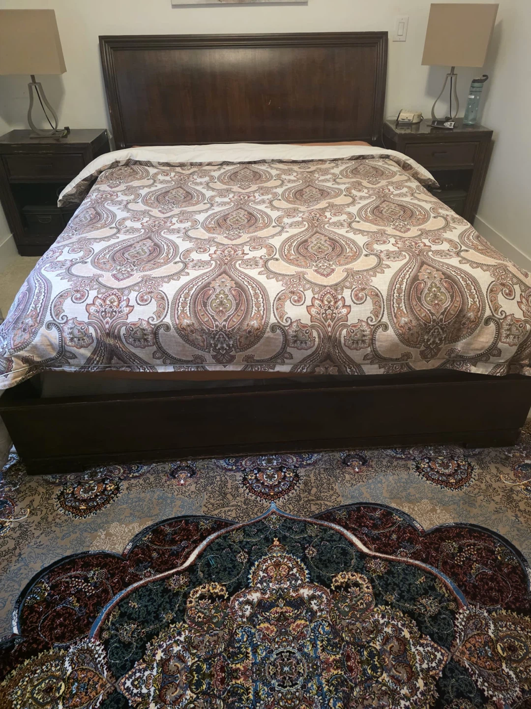 Dark Wood Queen Bed Frame with BOX and Mattress - photo 2