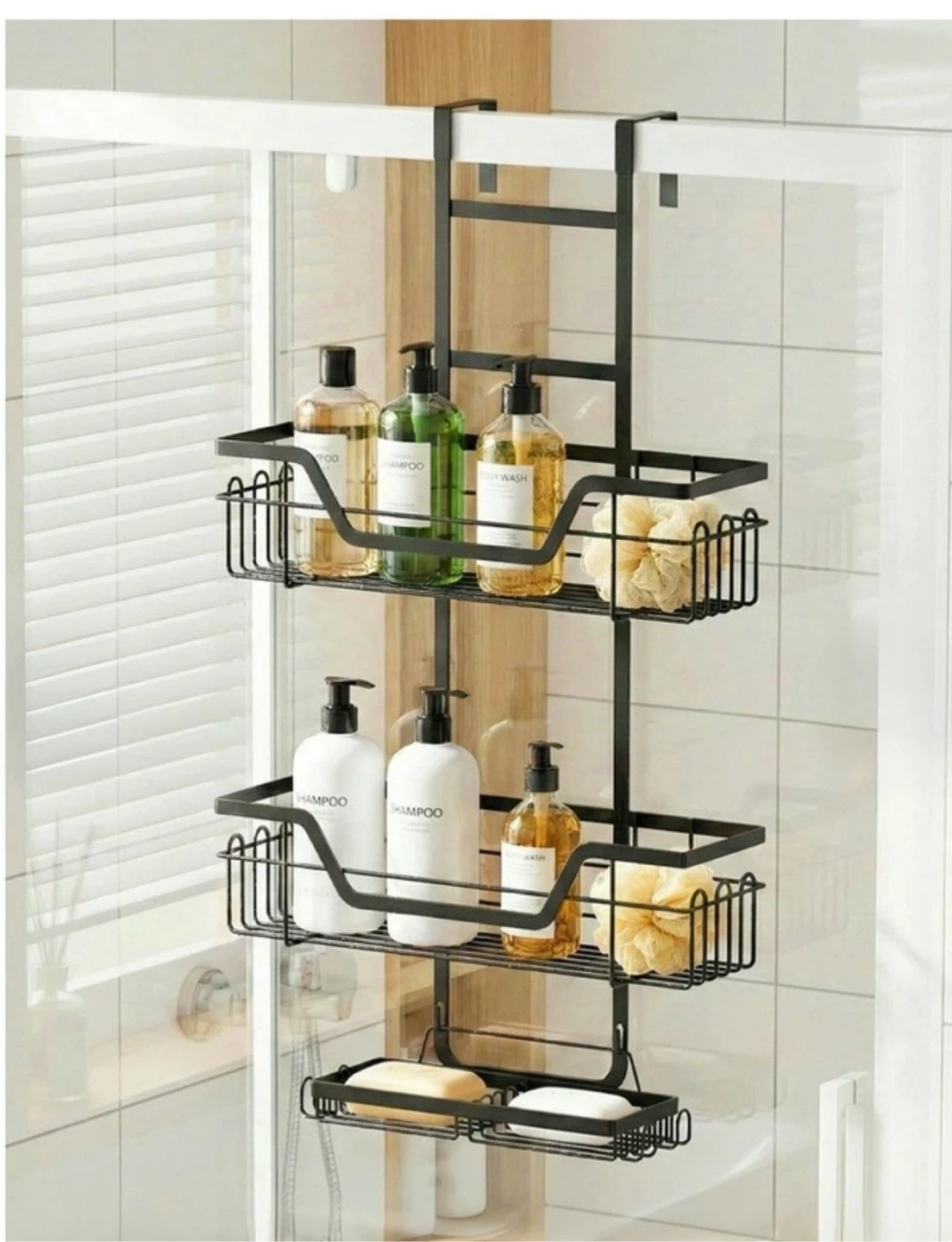 Black Over-the-Door Shower Caddy Organizer