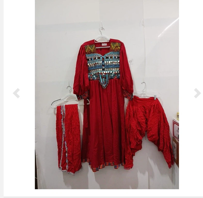 Red Embroidered Afghan Dress with Pants and Scarf - photo 2