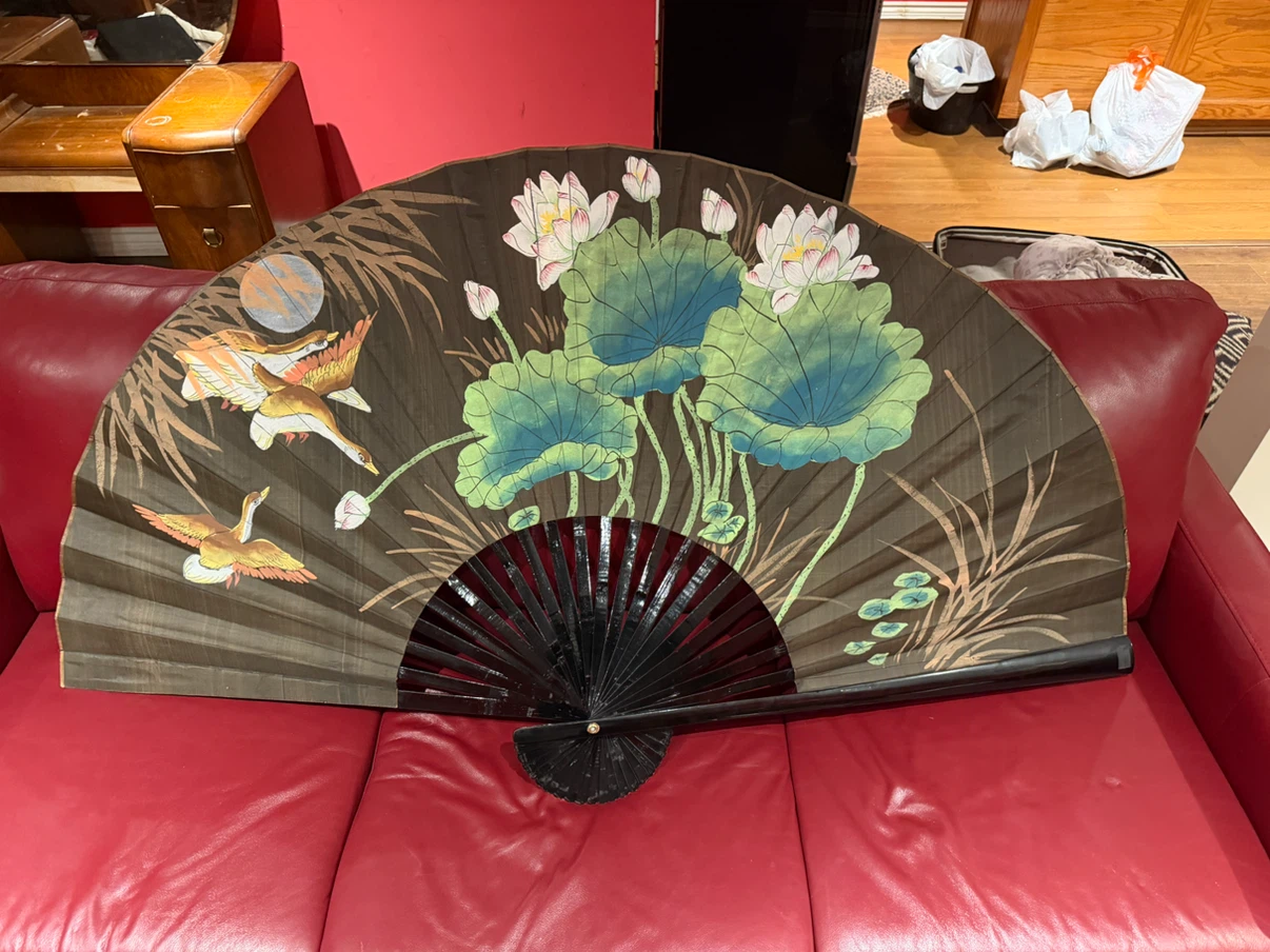 Decorative Folding Fan with Lotus and Crane Design - photo 2