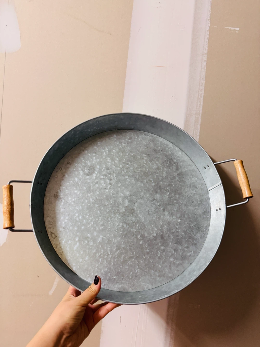 Galvanized Metal Serving Tray with Wooden Handles - photo 2