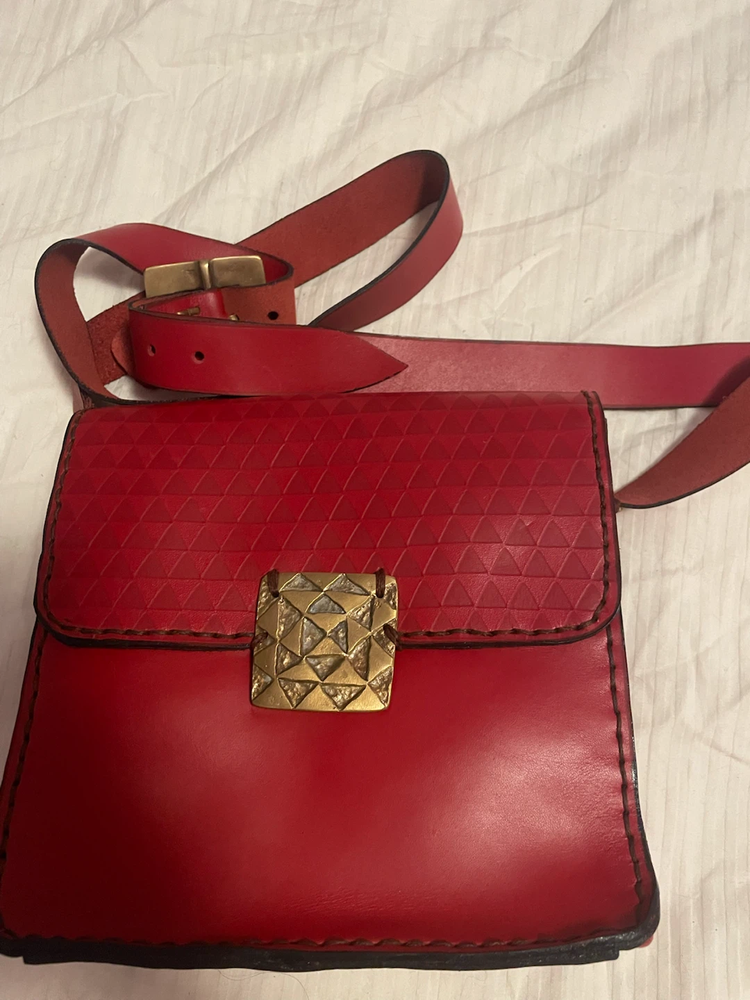 Red Leather Bag with Gold Buckle