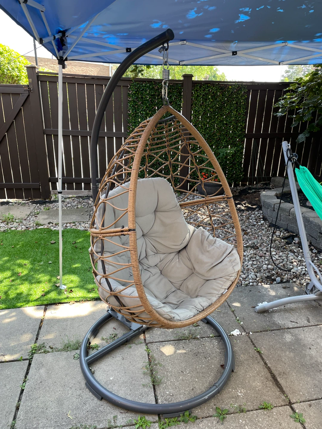 Wicker Hanging Egg Chair with Grey Cushion - photo 2