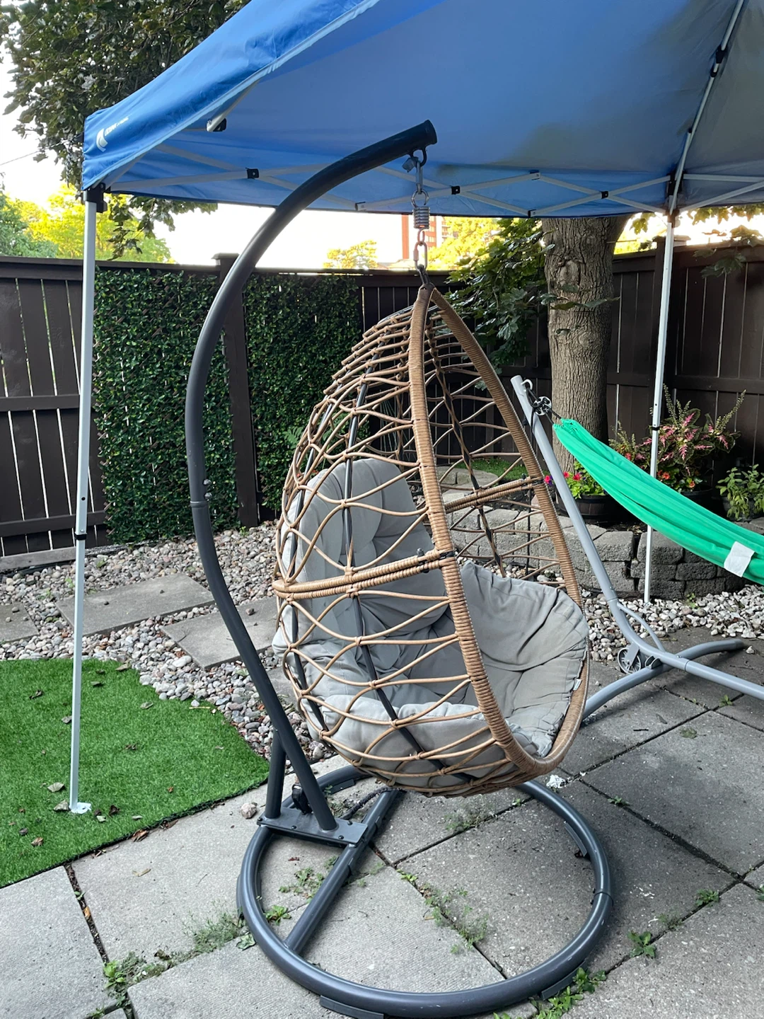 Wicker Hanging Egg Chair with Grey Cushion - photo 3