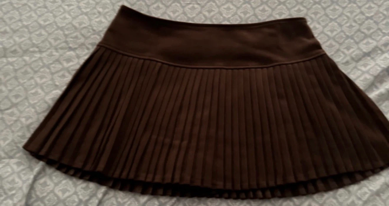 Brown Pleated Skirt with Built-in Shorts