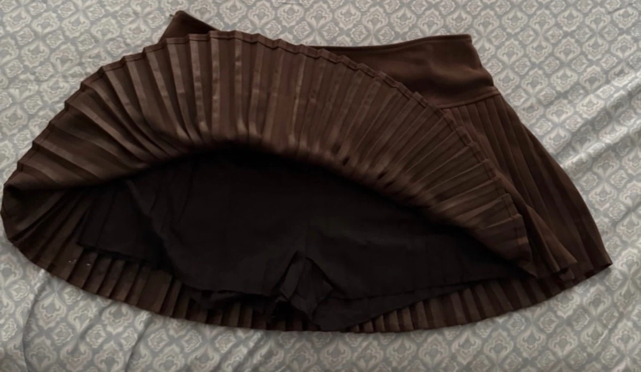 Brown Pleated Skirt with Built-in Shorts - photo 2