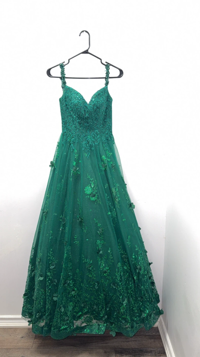 Emerald Green Lace and Floral Prom Dress