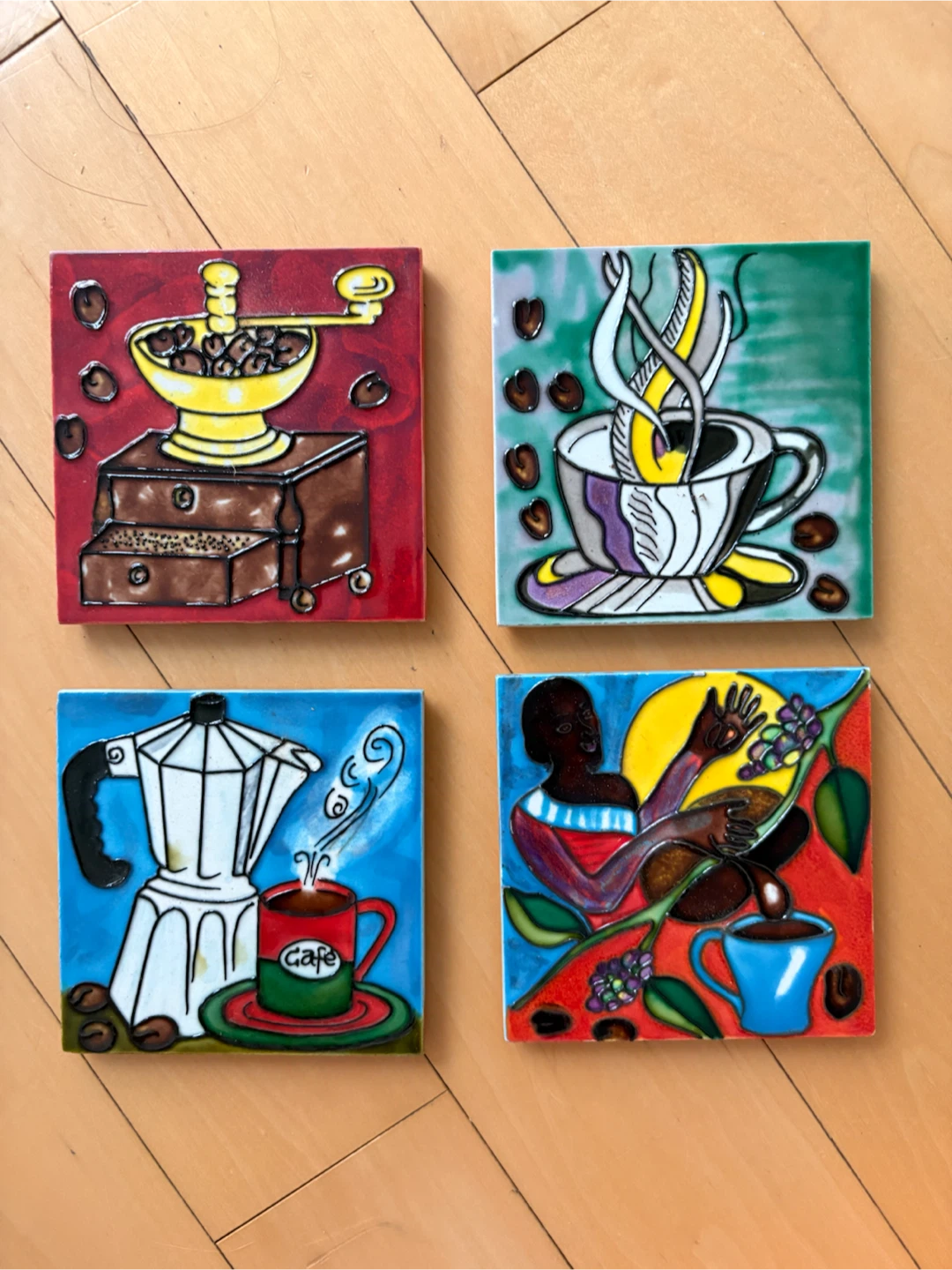 Set of 4 Coffee Themed Tiles