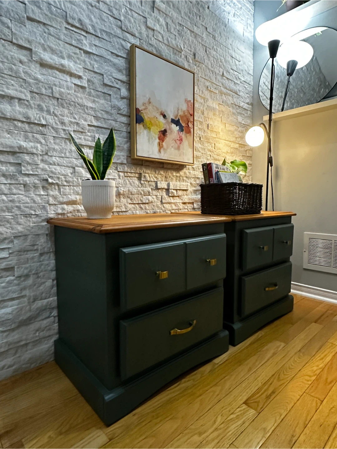 Refinished Modern Green Nightstands with Solid Wood Tops - photo 2