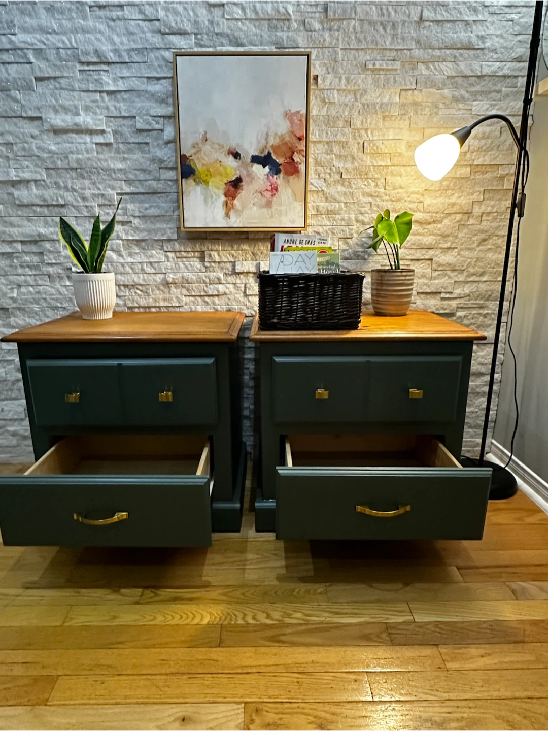 Refinished Modern Green Nightstands with Solid Wood Tops - photo 3