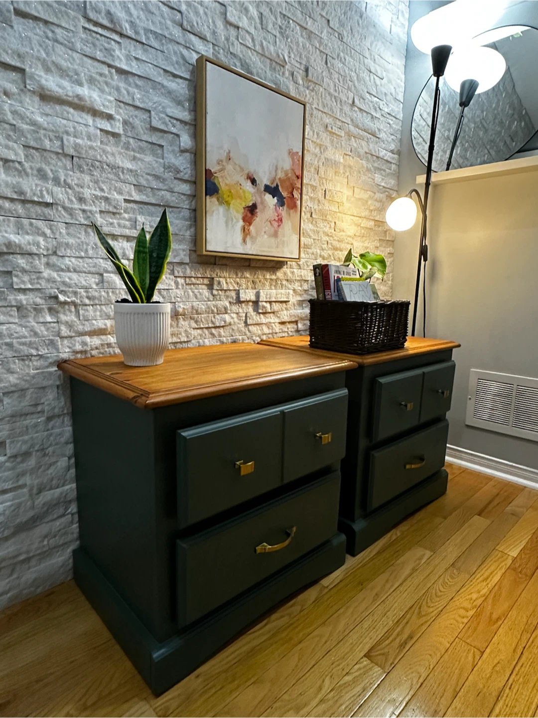 Refinished Modern Green Nightstands with Solid Wood Tops - photo 4