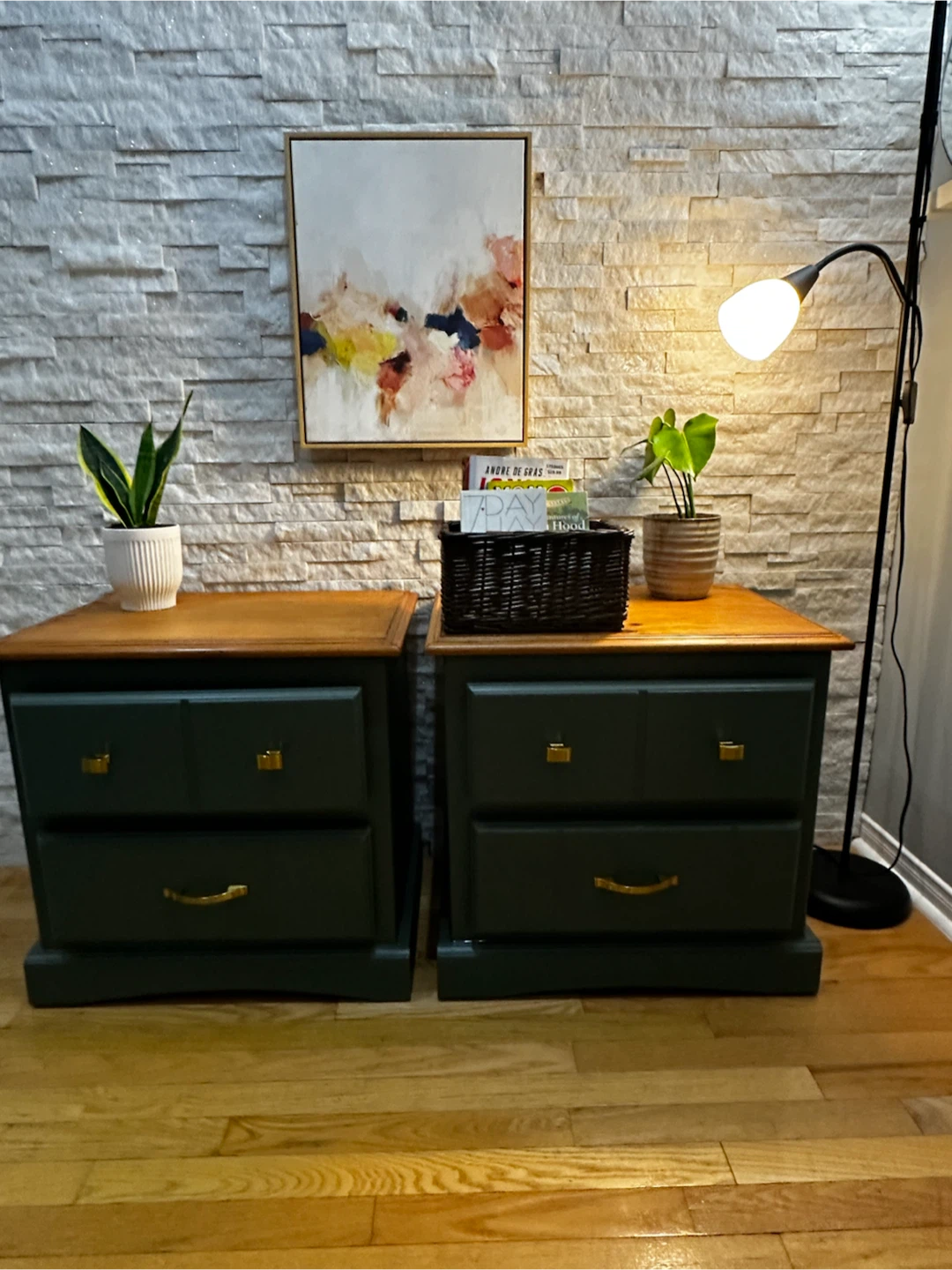 Refinished Modern Green Nightstands with Solid Wood Tops - photo 5