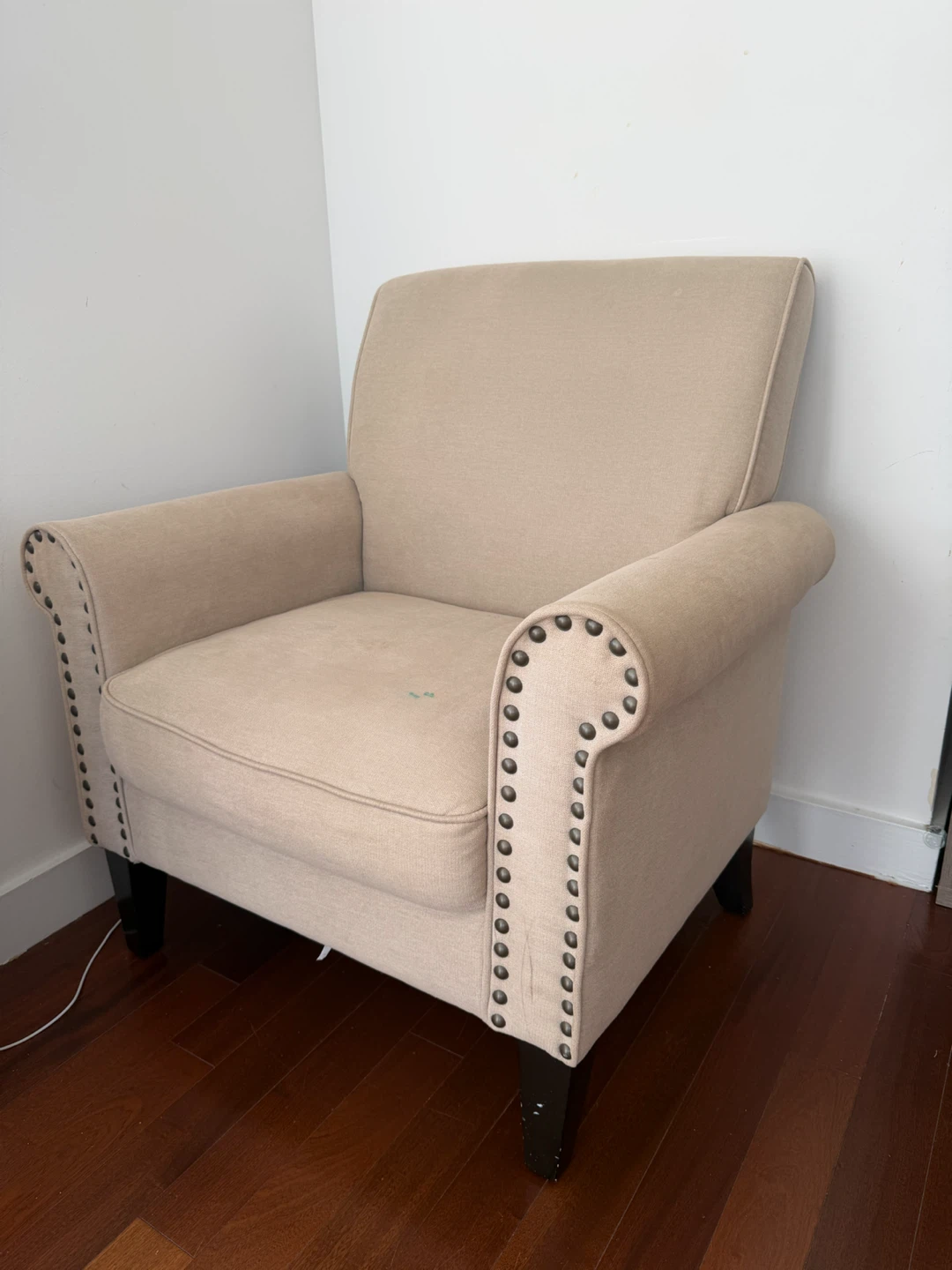 Beige Accent Chair with Nailhead Trim