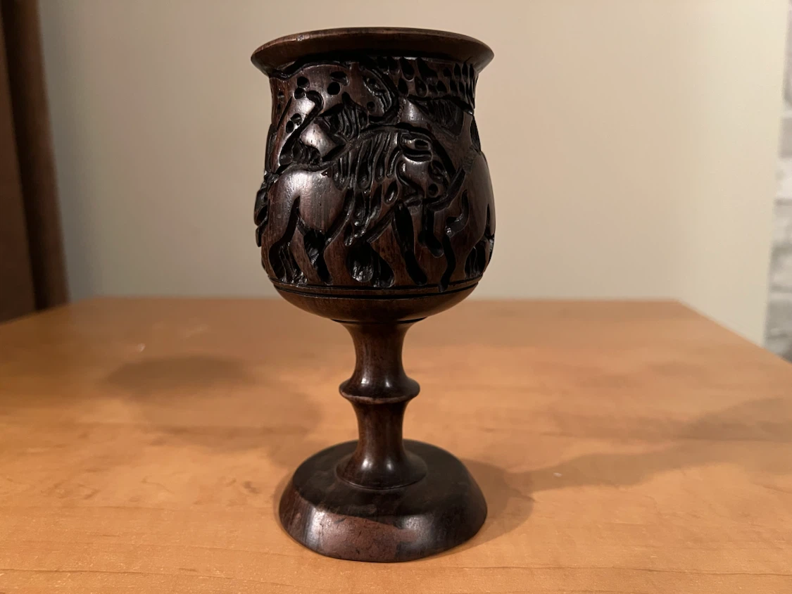 Carved Wooden Goblet with Animal Motif