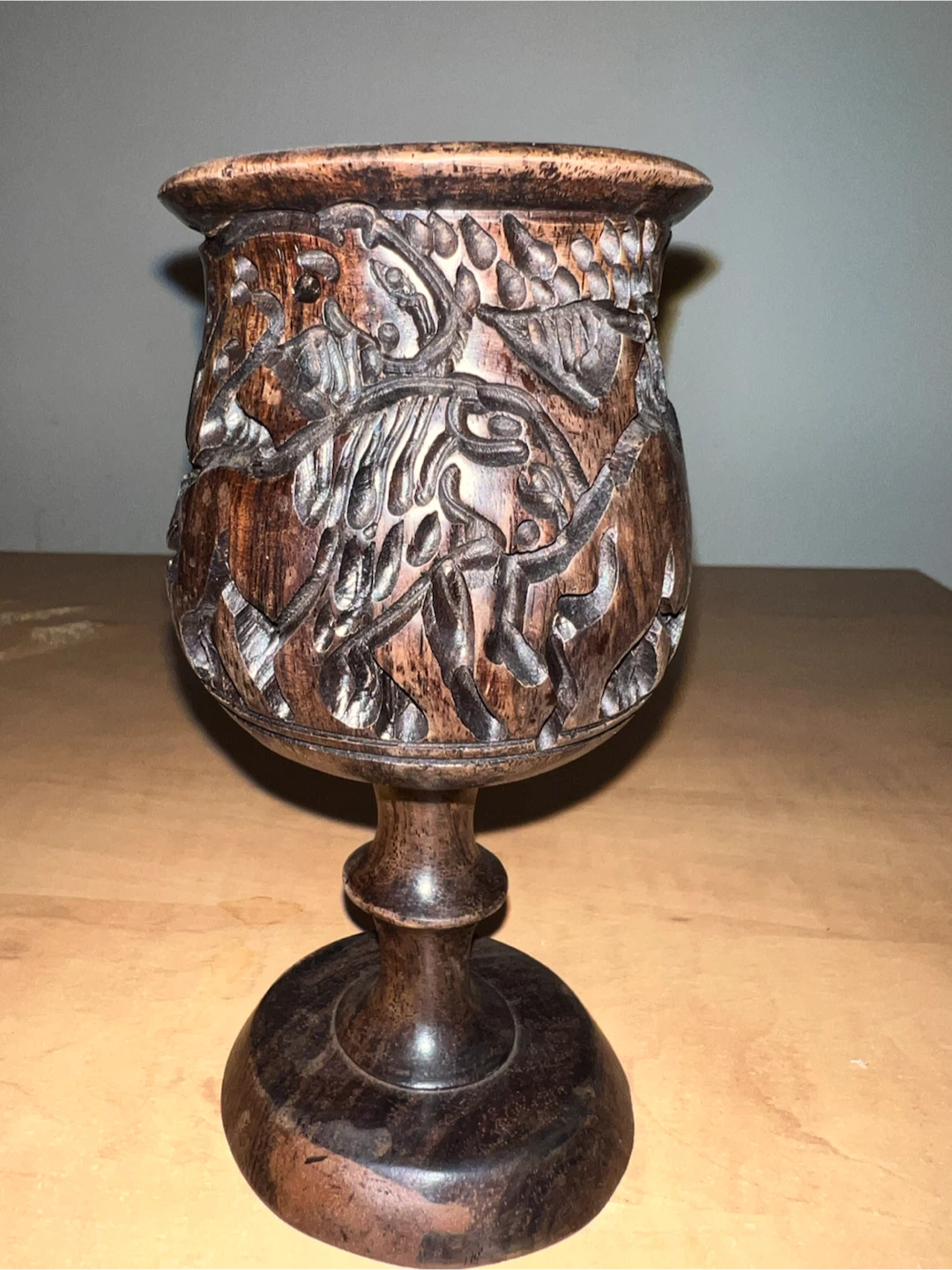 Carved Wooden Goblet with Animal Motif - photo 2