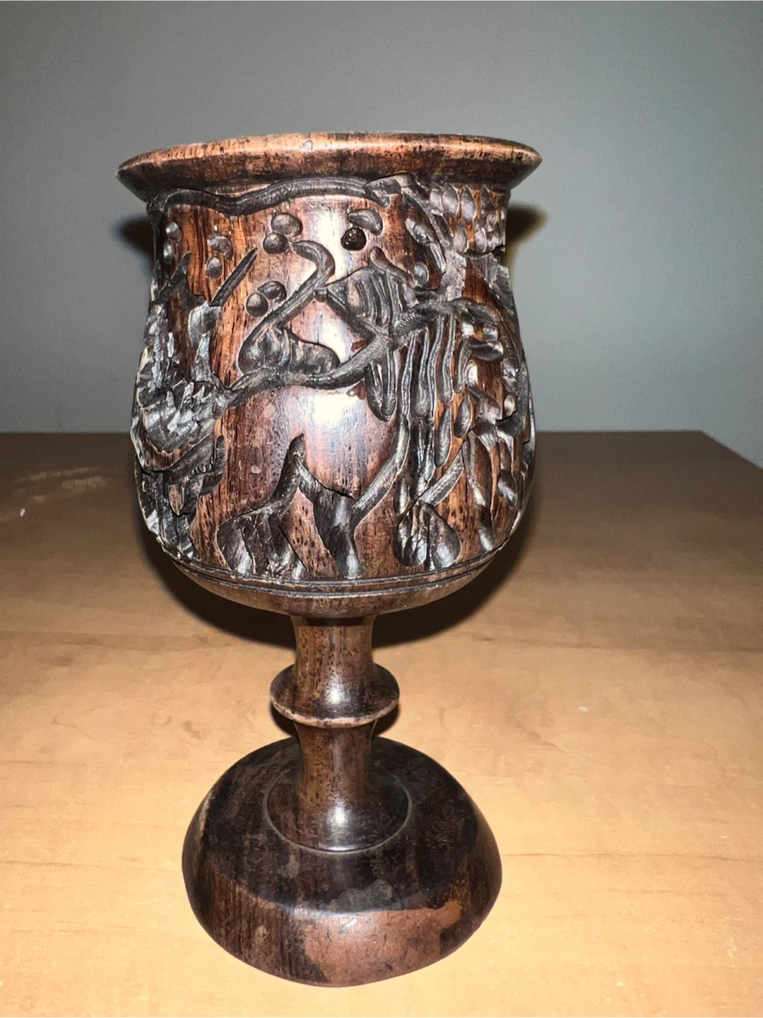 Carved Wooden Goblet with Animal Motif - photo 3