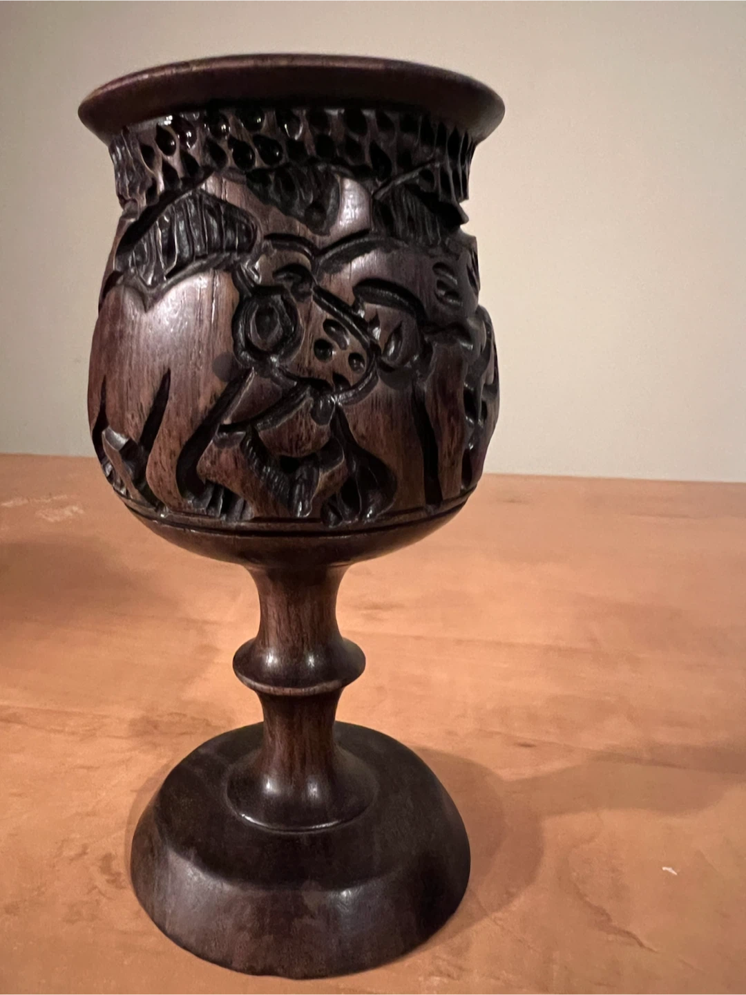 Carved Wooden Goblet with Animal Motif - photo 4