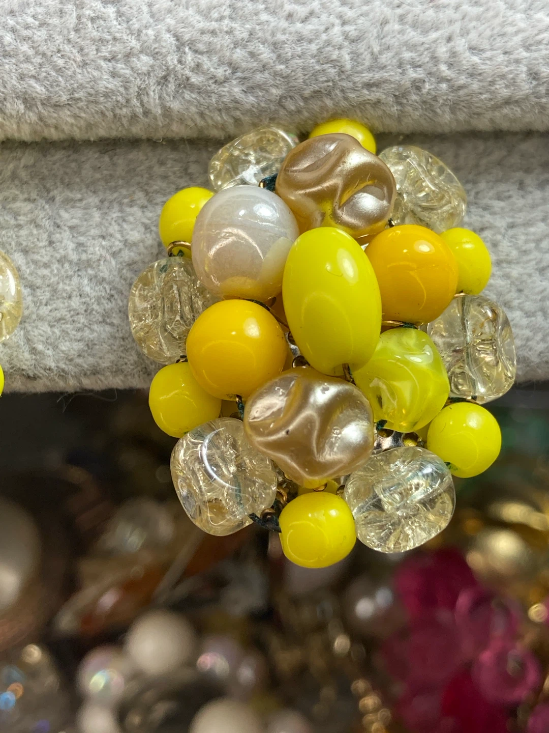Vintage Yellow Beaded Clip-On Earrings - photo 2