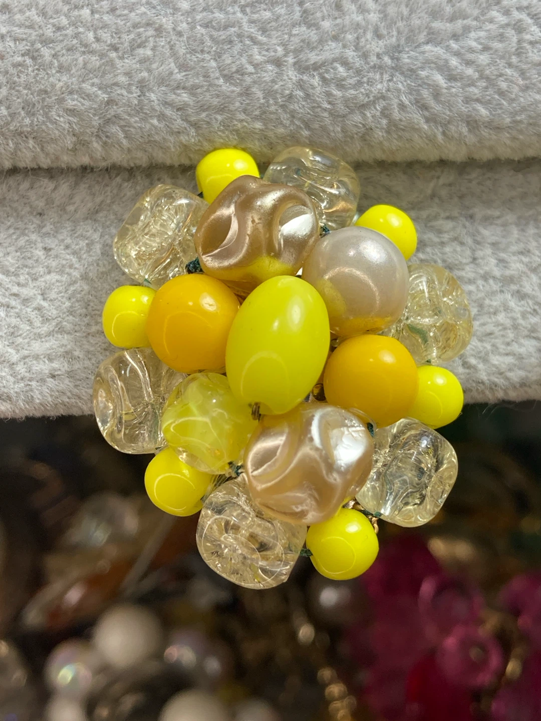 Vintage Yellow Beaded Clip-On Earrings - photo 3