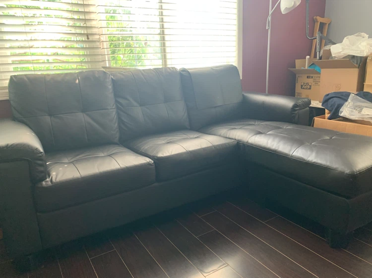 Black Faux Leather Sectional Sofa