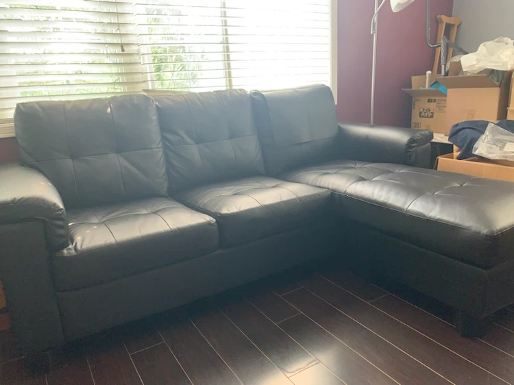 Black Faux Leather Sectional Sofa - photo 2