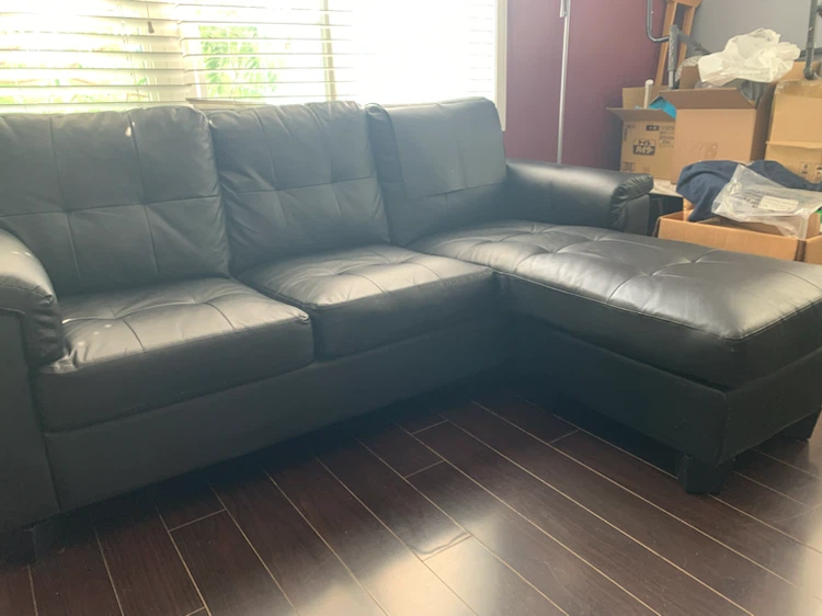 Black Faux Leather Sectional Sofa - photo 3