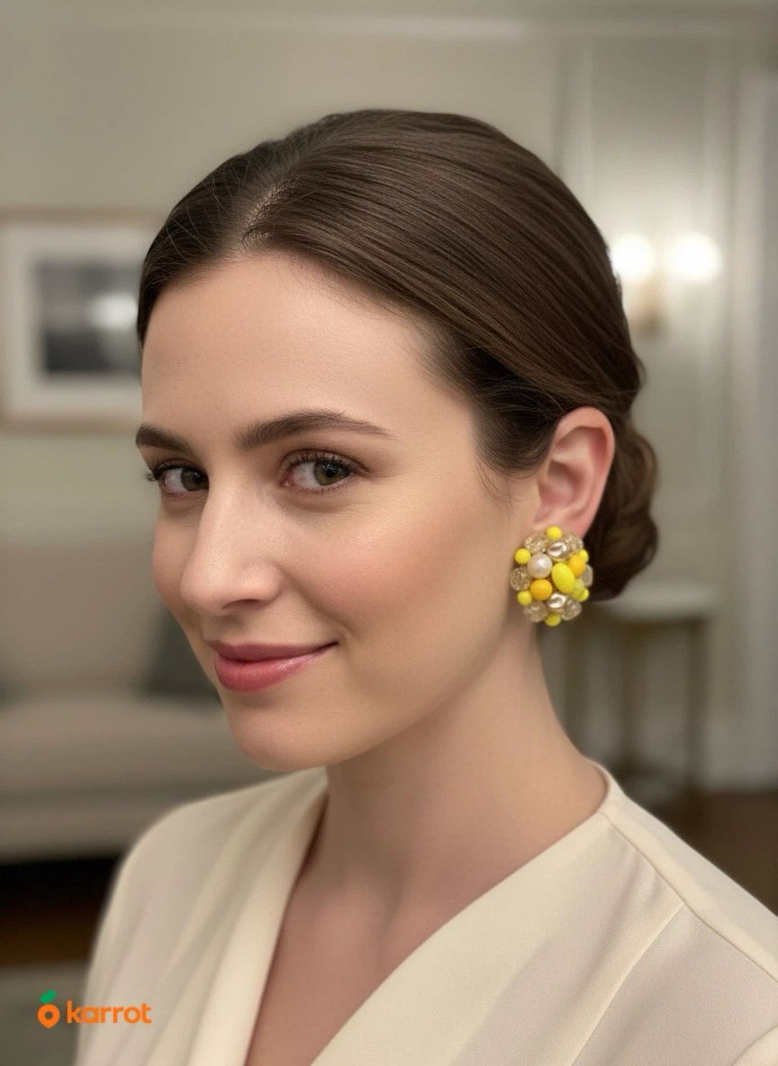 Vintage Yellow Beaded Clip-On Earrings - photo 5