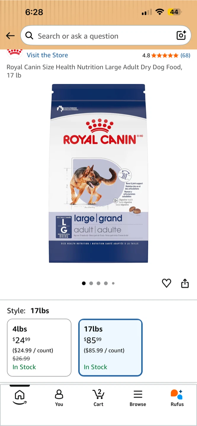 Royal Canin Size Health Nutrition Large Dog, 17 lb