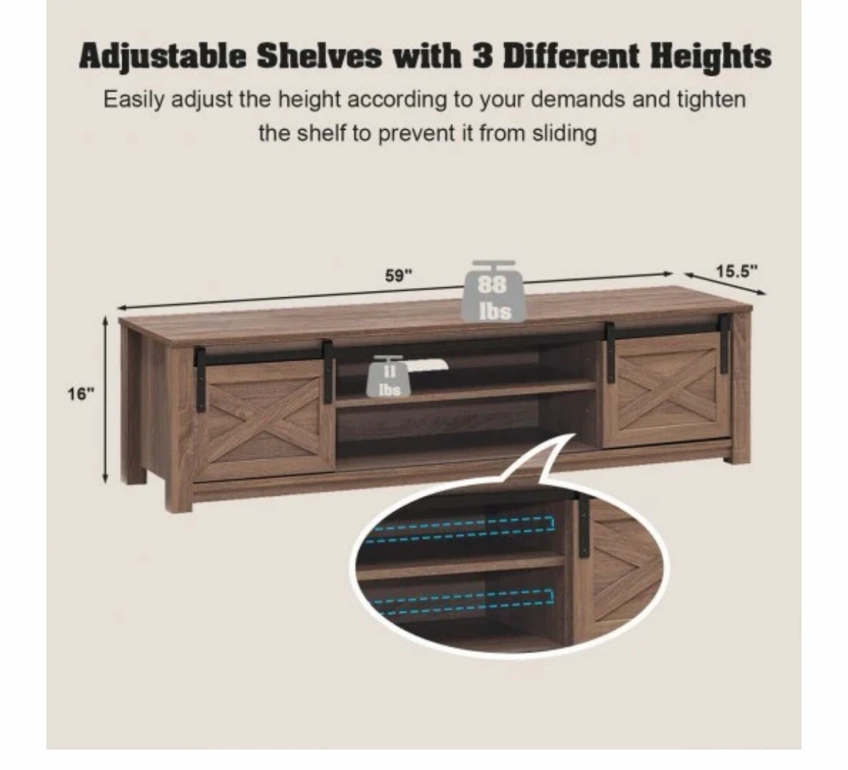 Costway 65" Flat Sliding Barn Door TV Stand - photo 2