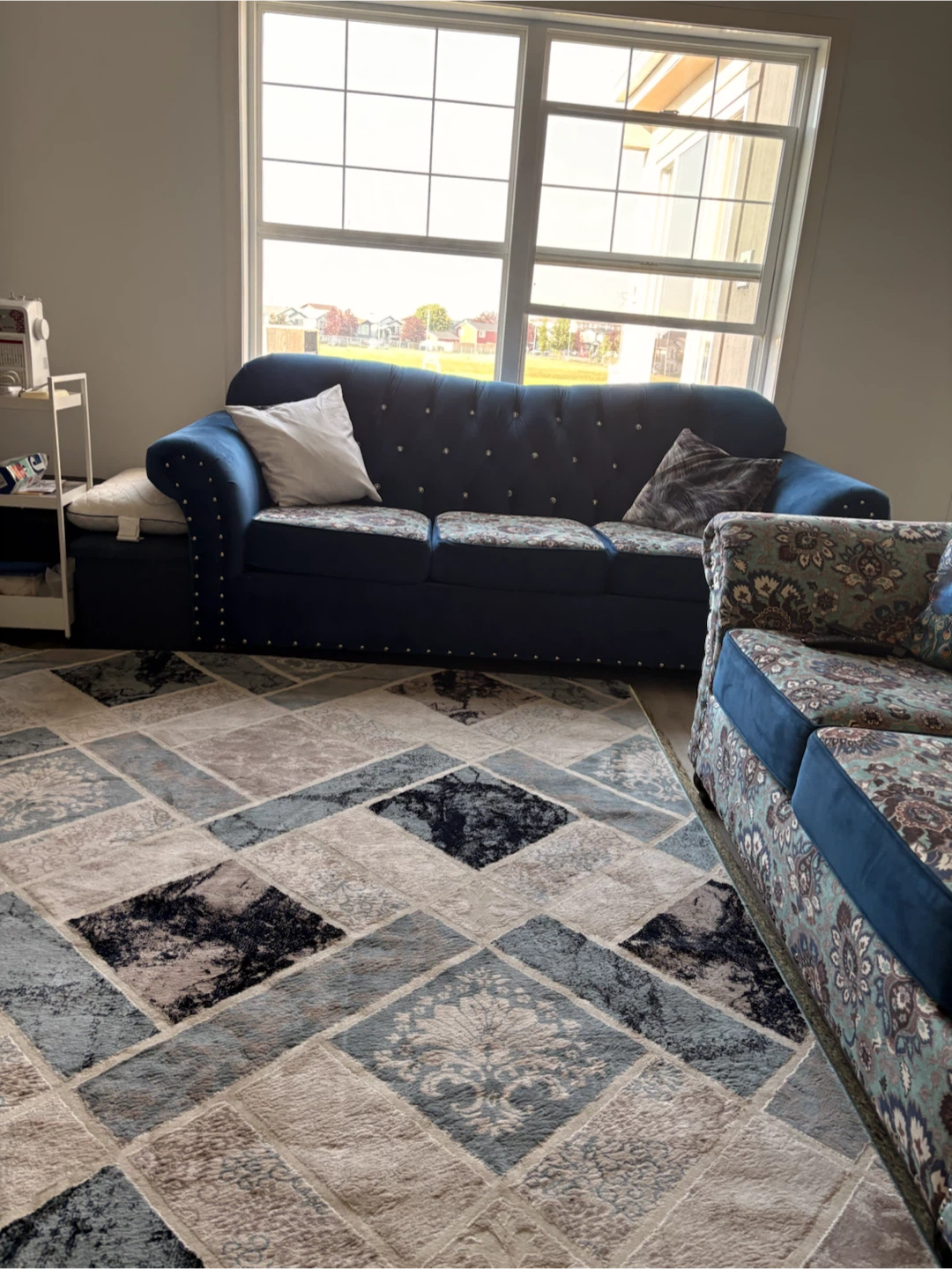 Blue Tufted Sofa with Decorative Pillows - photo 3