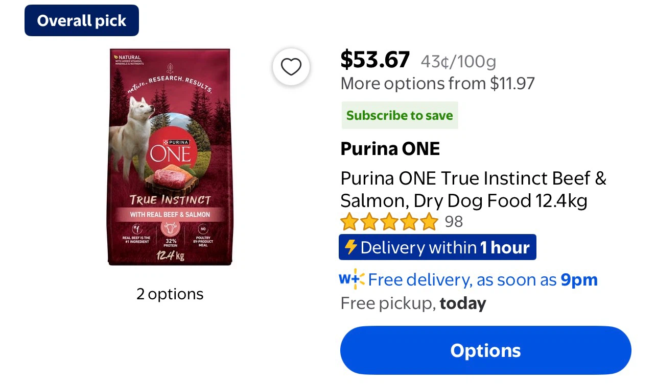 Purina ONE True Instinct Beef & Salmon Dry Dog Food 12.4kg