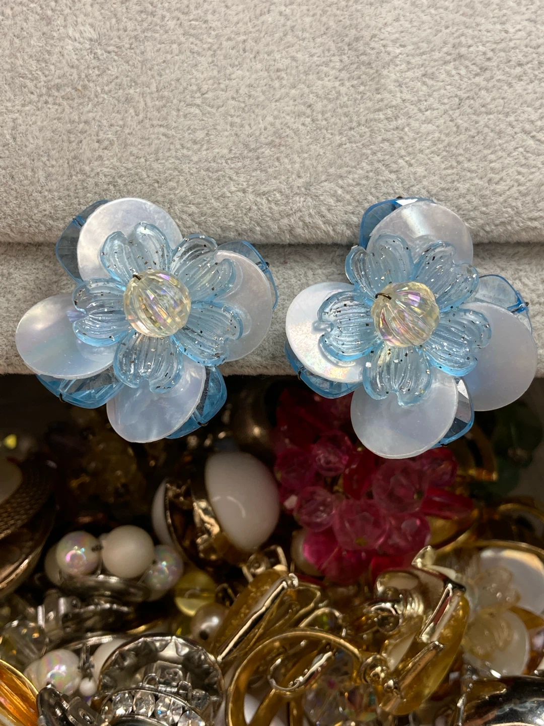 Blue Flower Clip-On Earrings