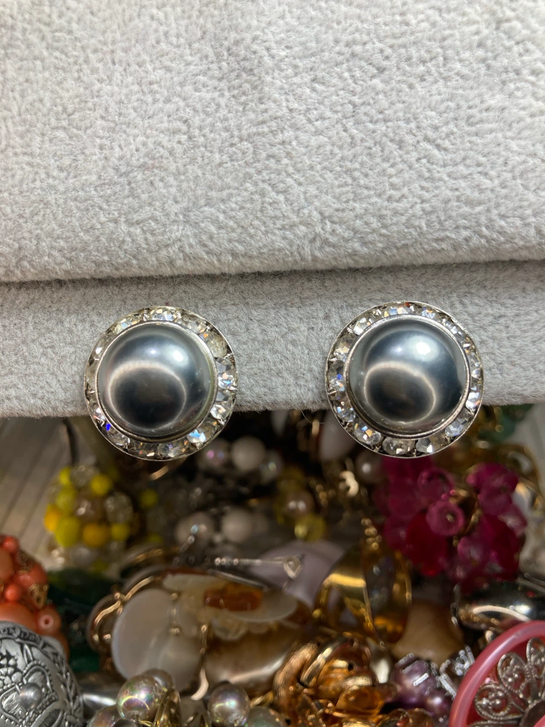 Clip-on Earrings with Faux Pearls and Rhinestones
