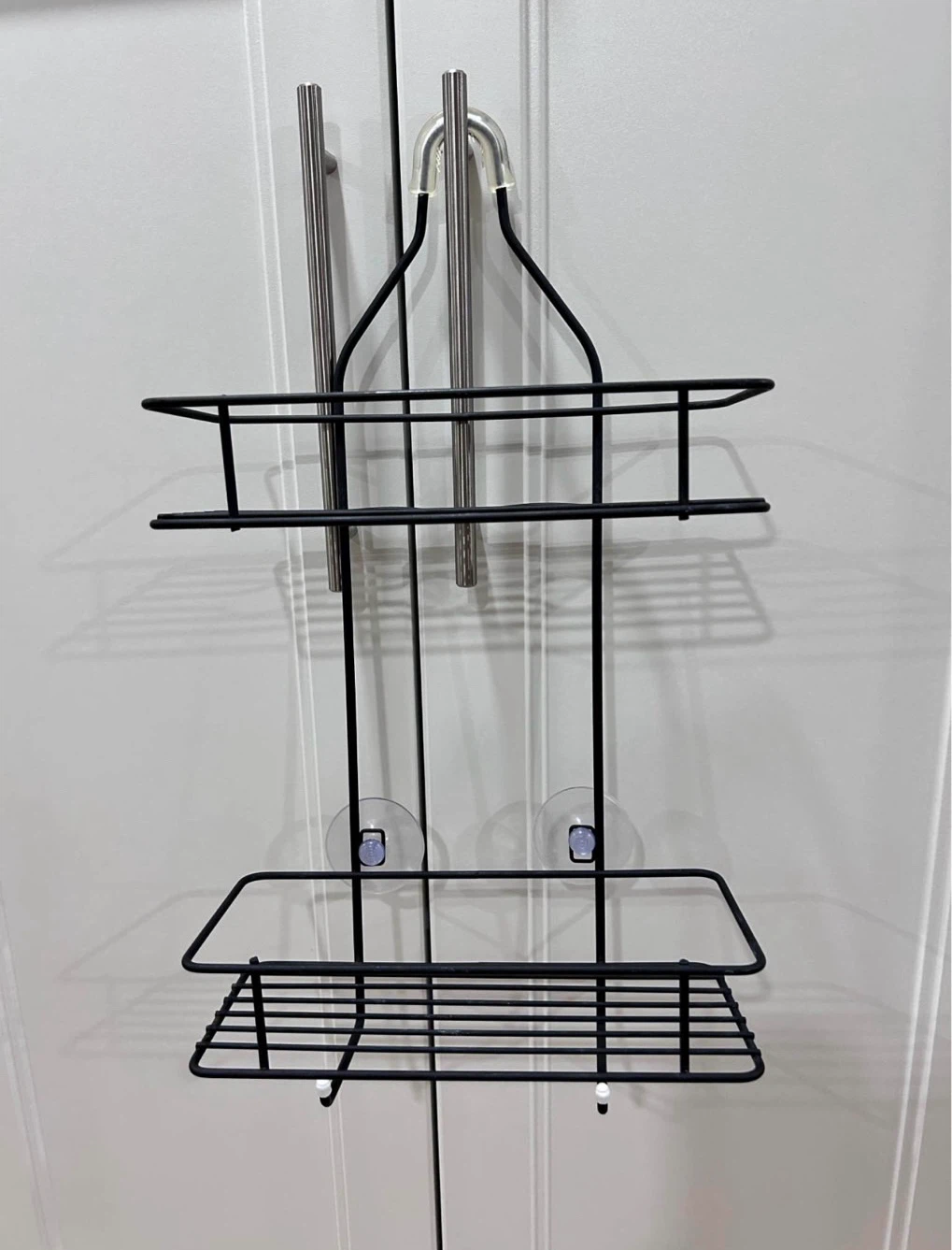Black Metal 2-Tier Shower Caddy with Suction Cups