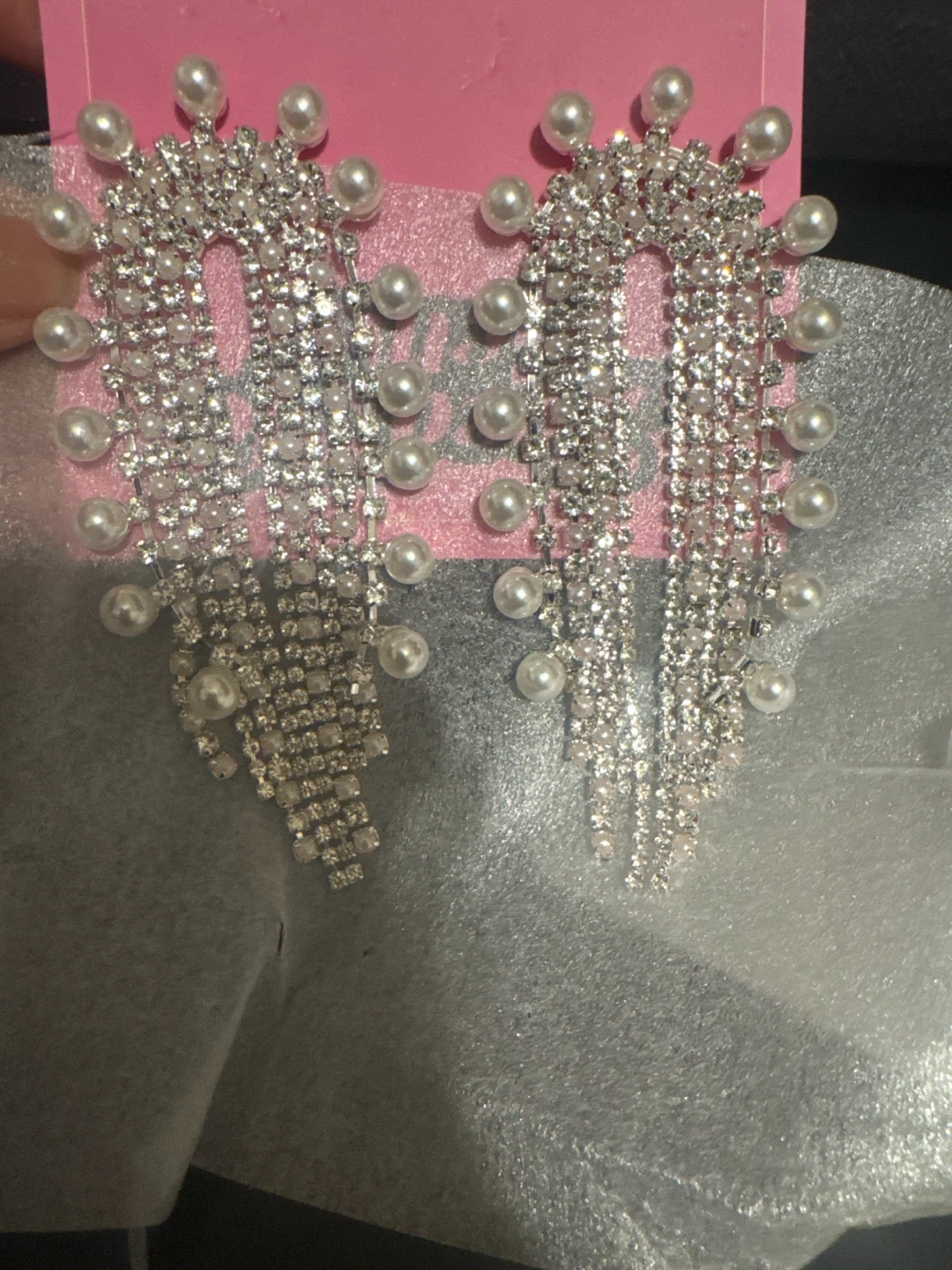 Rhinestone and Pearl Dangle Earrings