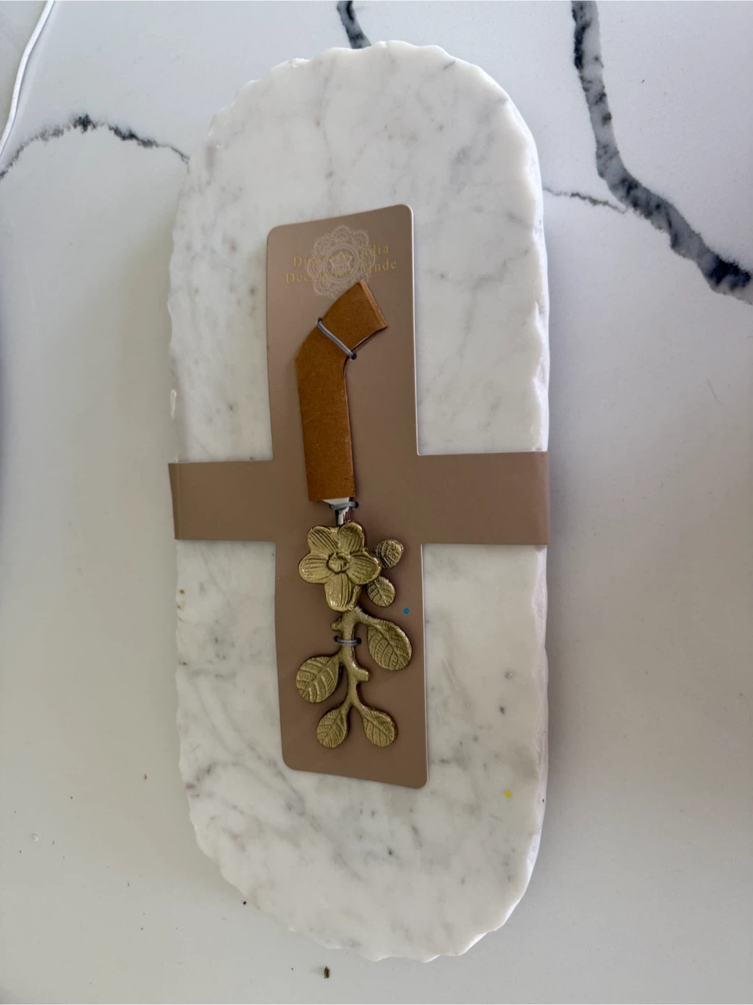 HomeGoods Marble Serving Platter with Gold Floral Spreader