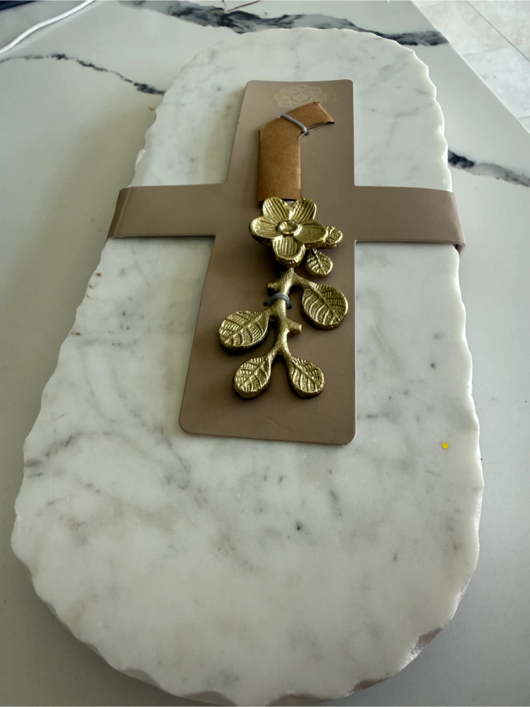 HomeGoods Marble Serving Platter with Gold Floral Spreader - photo 2