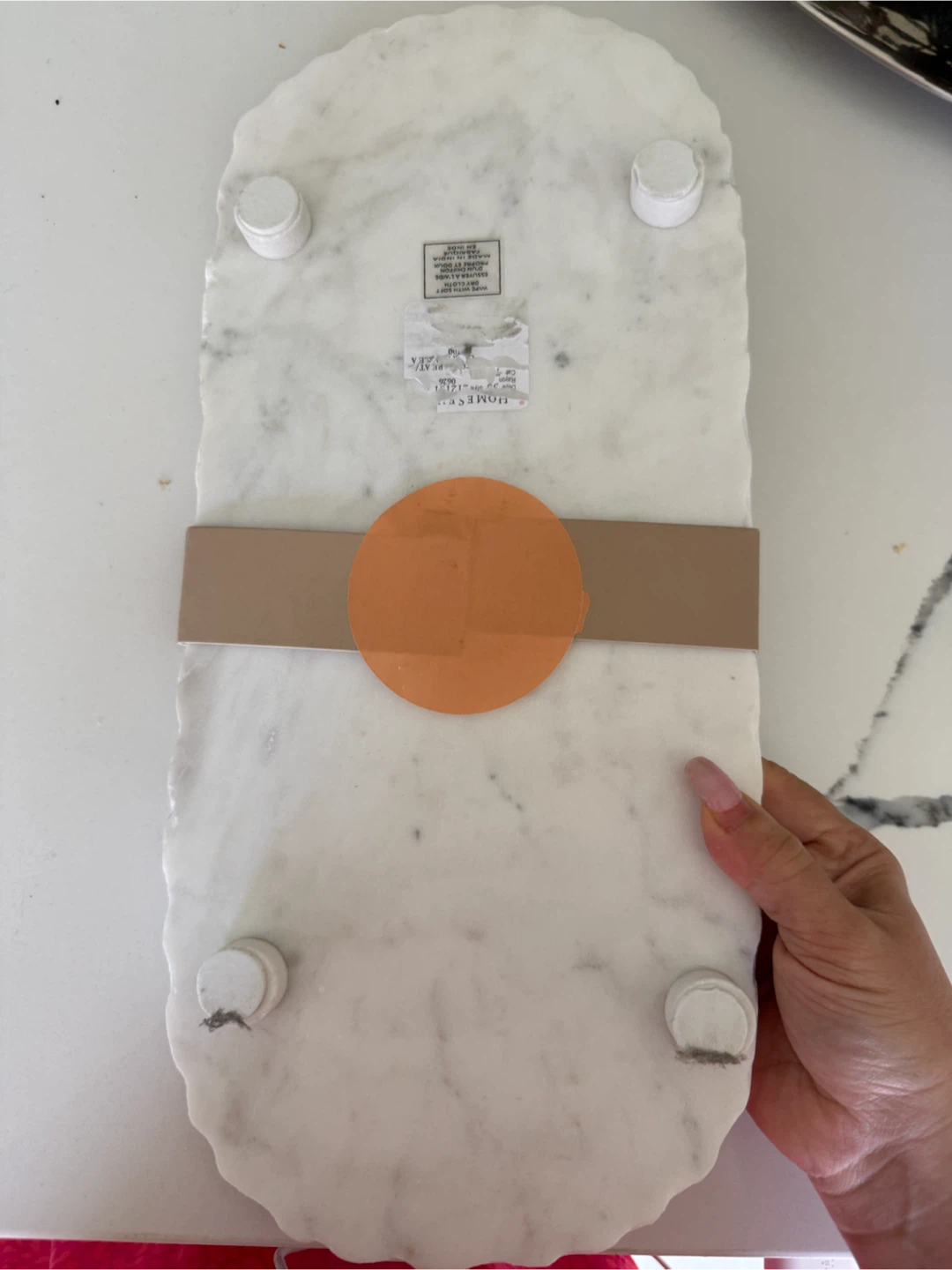 HomeGoods Marble Serving Platter with Gold Floral Spreader - photo 3
