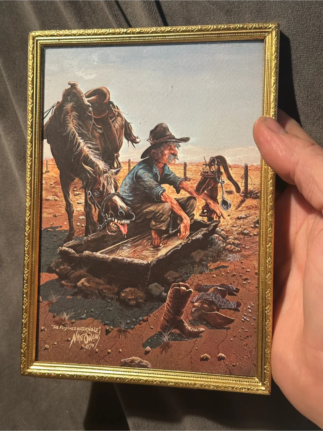 1970s Leanin Tree Print The Poisoned Waterhole Nate OwensNate