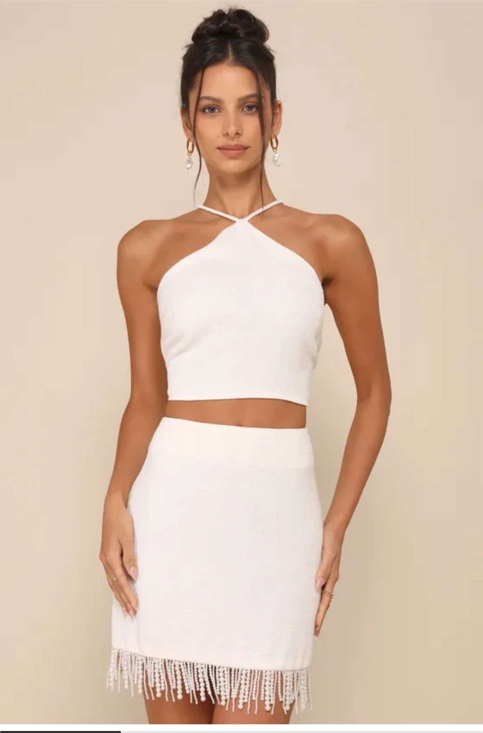 White Beaded Fringe Mini Skirt - photo 3
