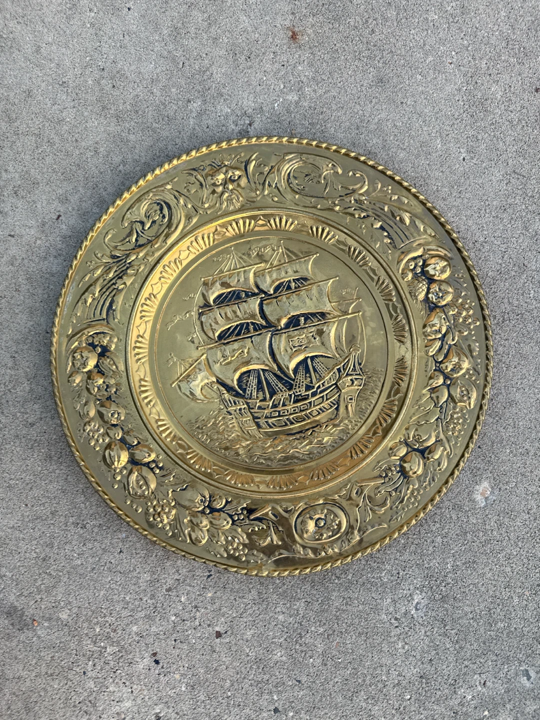 Vintage Brass Ship Embossed Decorative Plate - photo 3