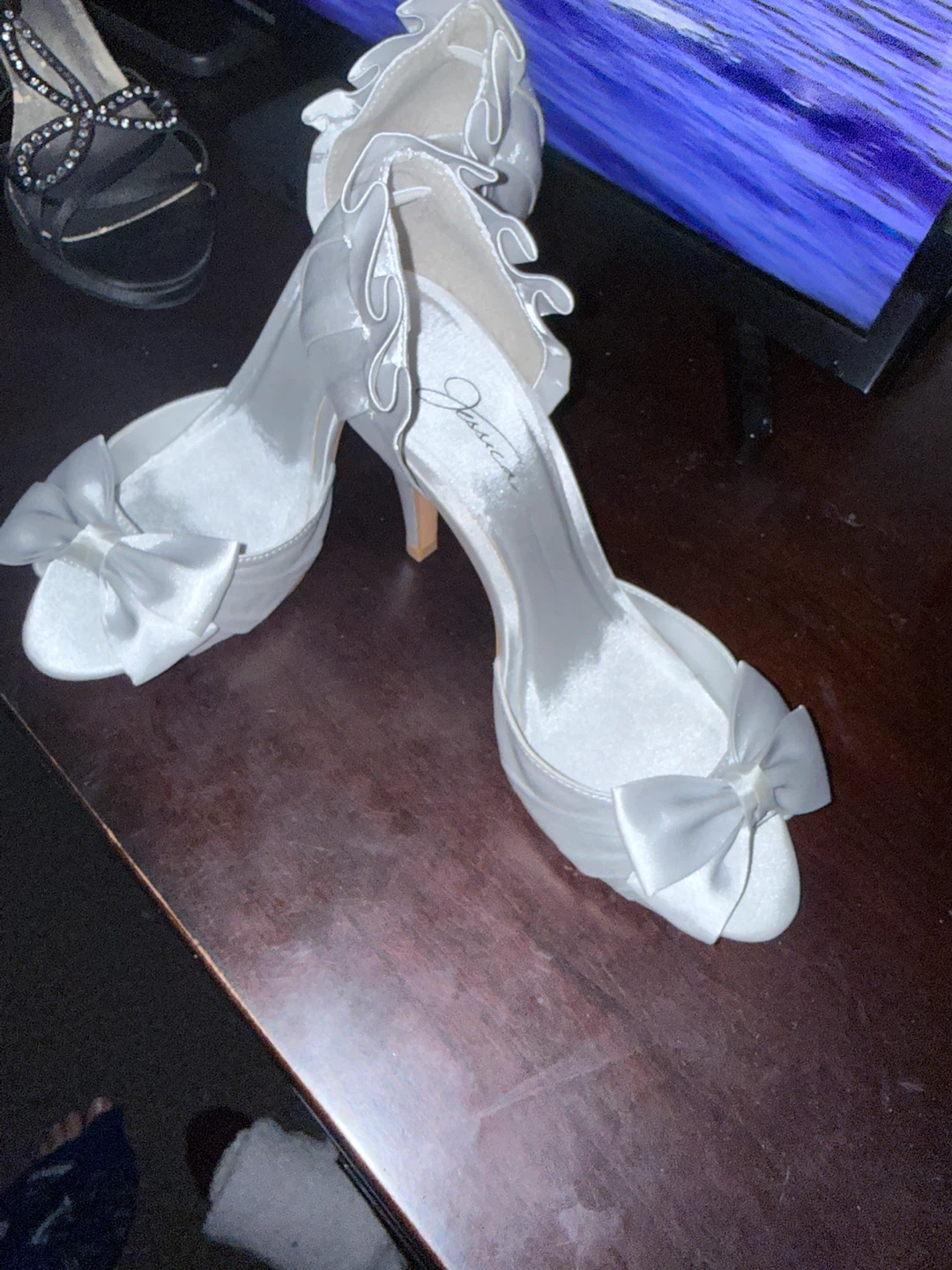 White Satin Bow Heels