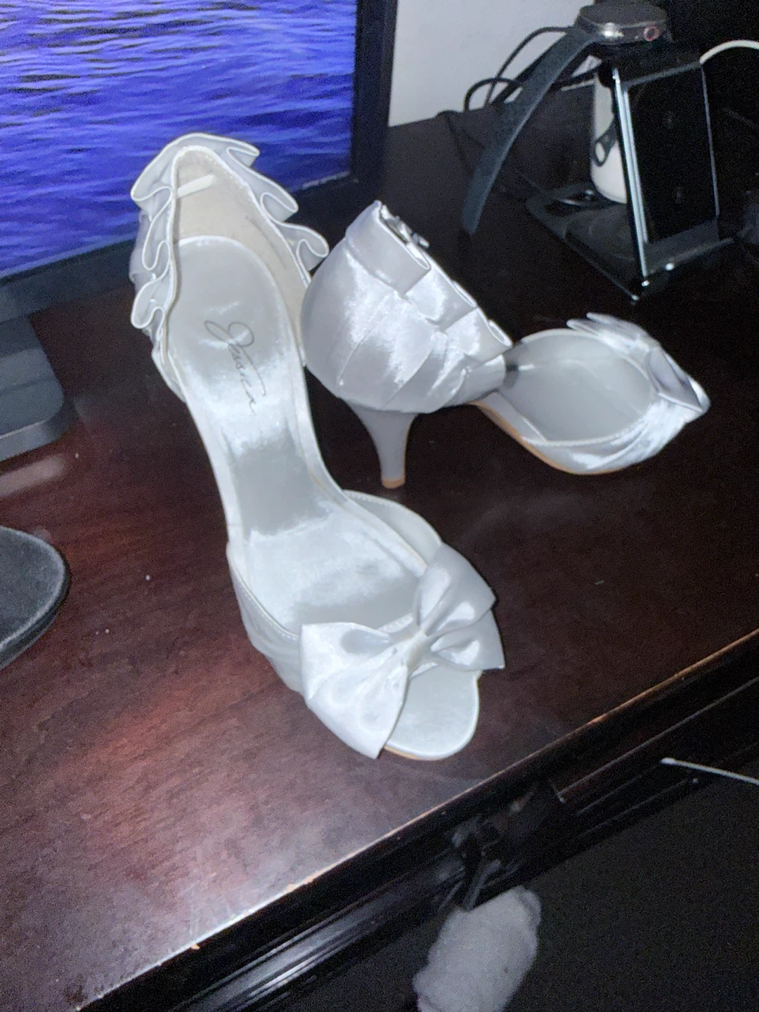White Satin Bow Heels - photo 2