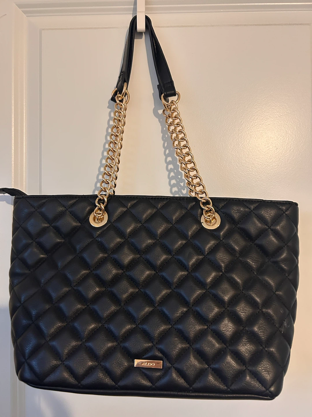 ALDO Black Quilted Tote Bag with Gold Chain Straps