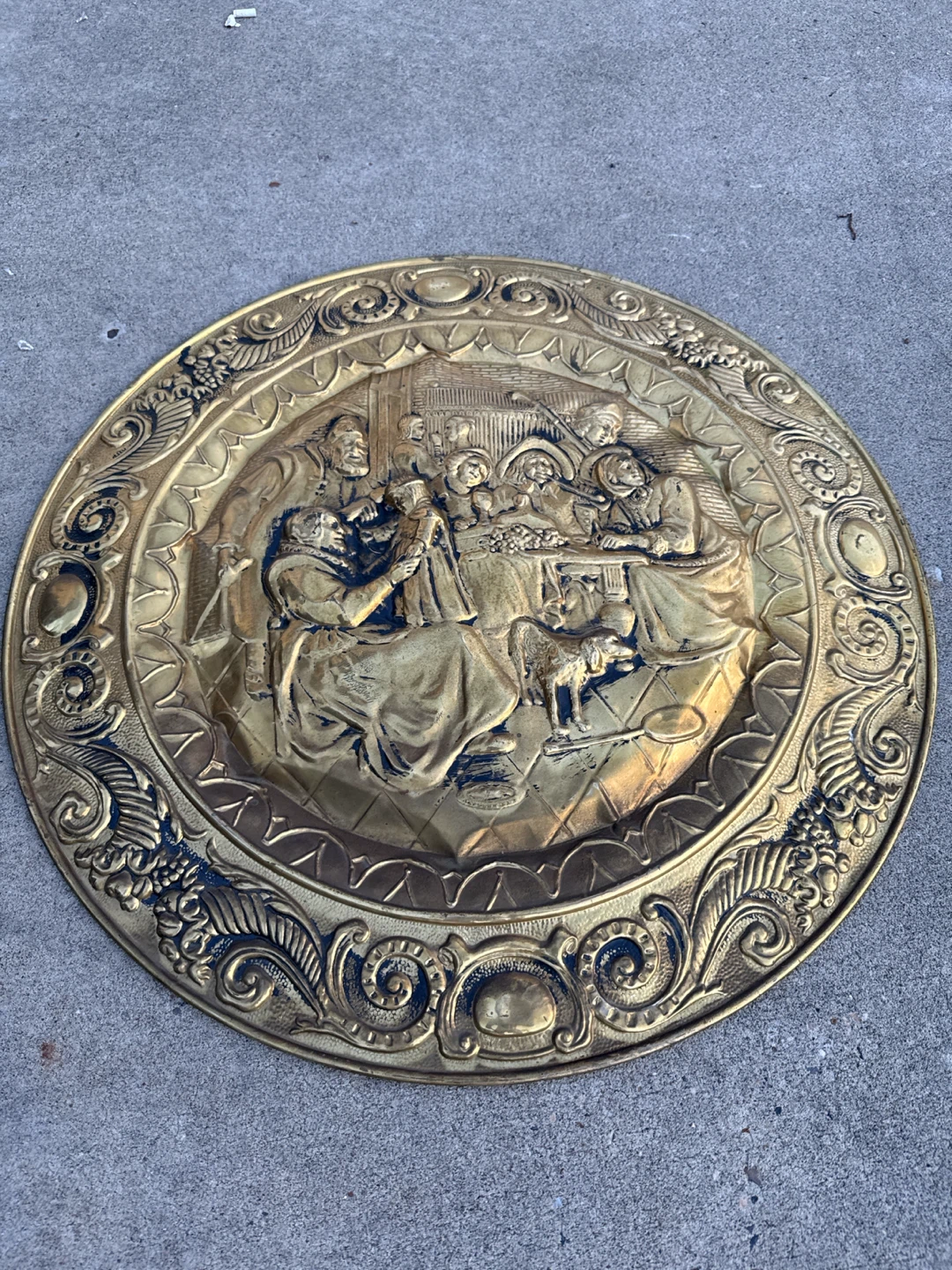 Vintage Embossed Brass Plate