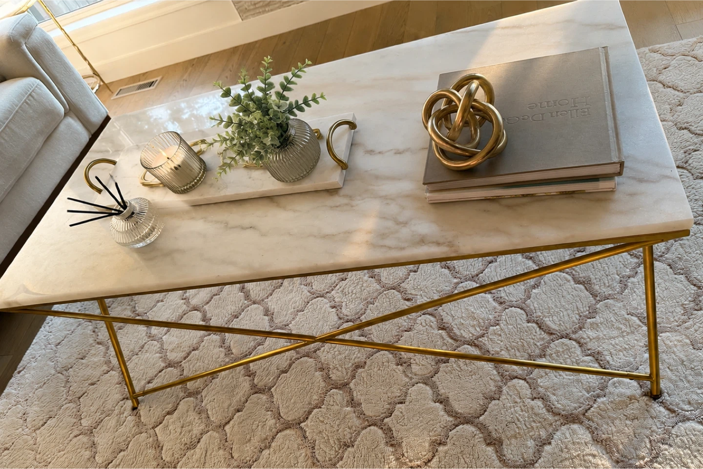 Marble Top Coffee Table with Gold Frame - photo 2