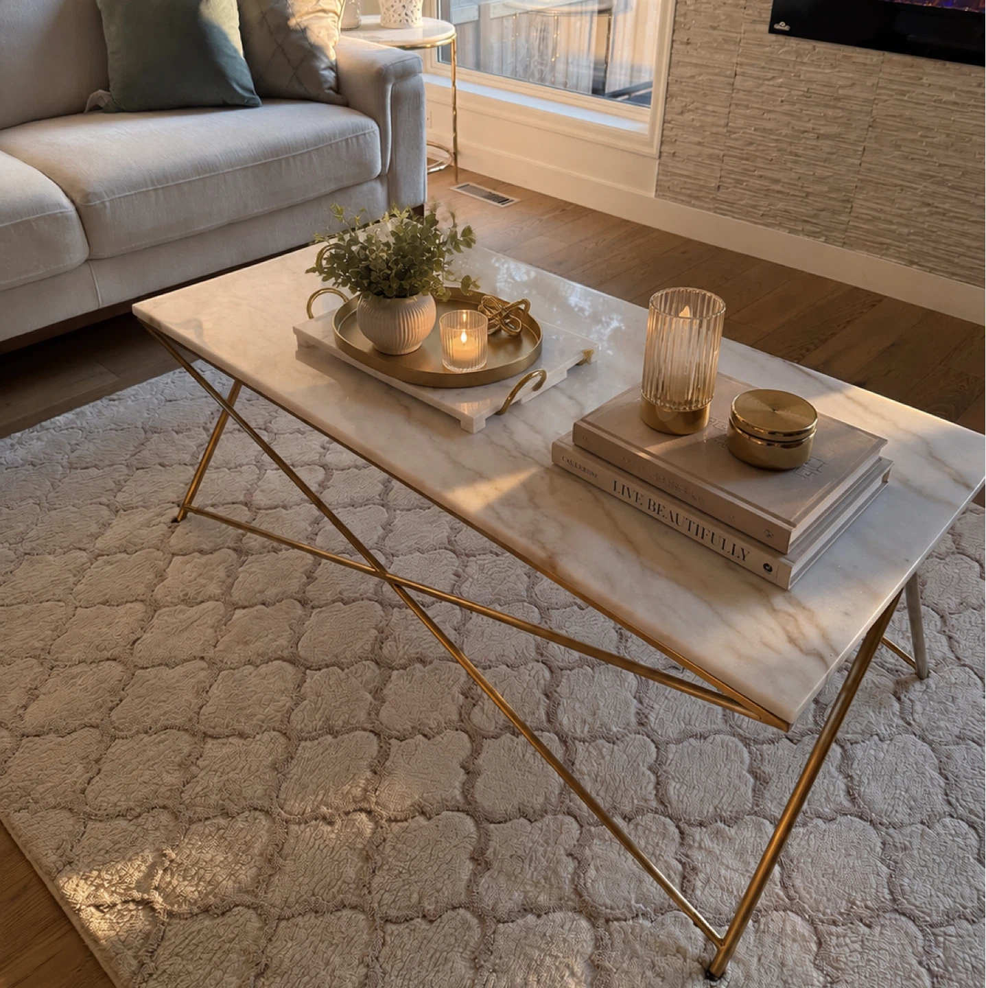 Marble Top Coffee Table with Gold Frame - photo 4
