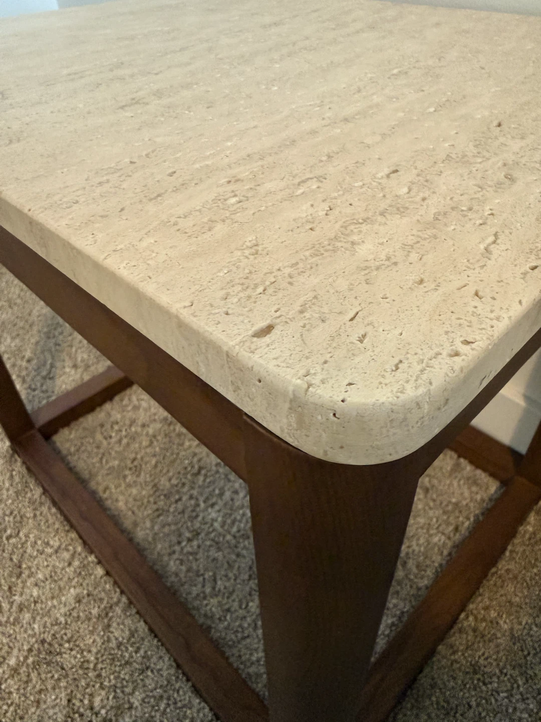 Natural Travertine Top Side Table - photo 2